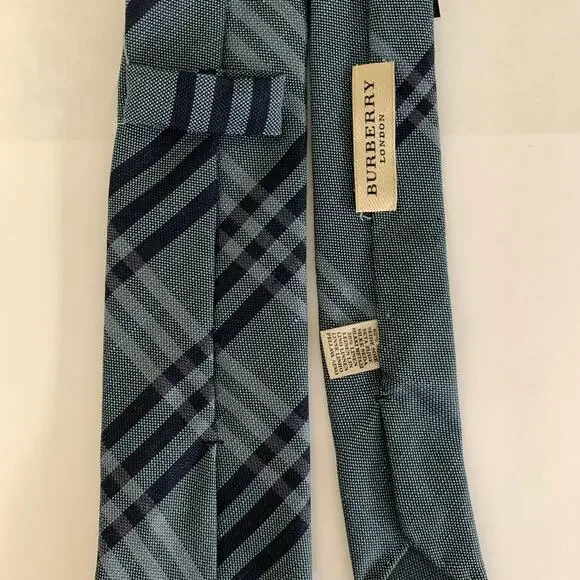 BURBERRY Blue Whie light blue Stripe Silk  Linen Tie - Picture 2 of 3